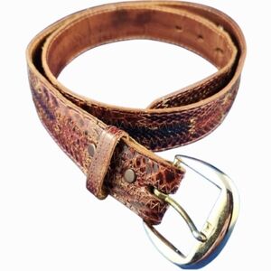 Western TONY LAMA 29538B Red Brown Stitched Patchwork Exotic Leather Belt (36)